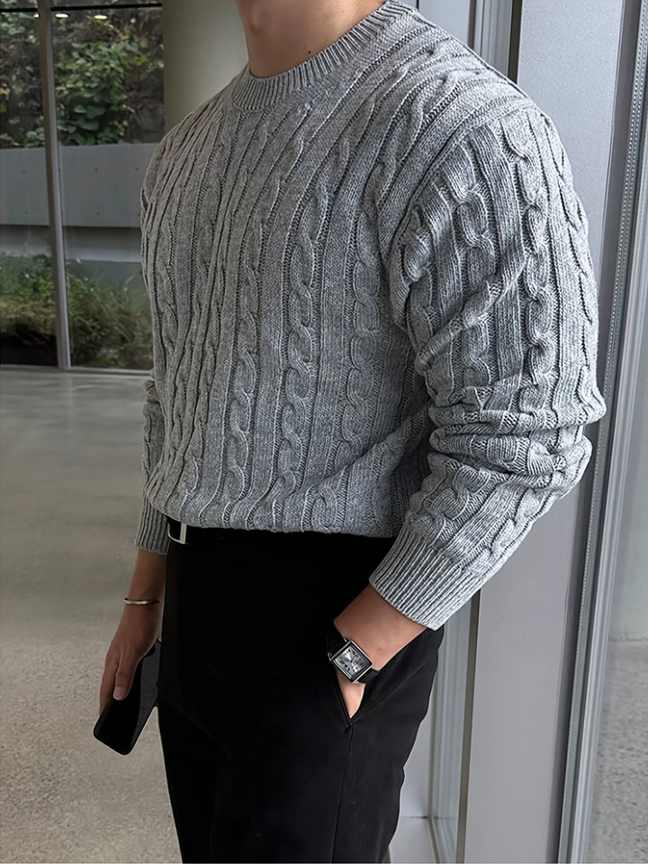 Preston | Men's Chunky Cable Knit Jumper Crew Neck Twisted