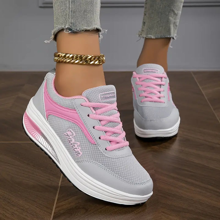 Charlotte | Women's Lace-Up Wedge Trainers Round Toe Cushioned Sole
