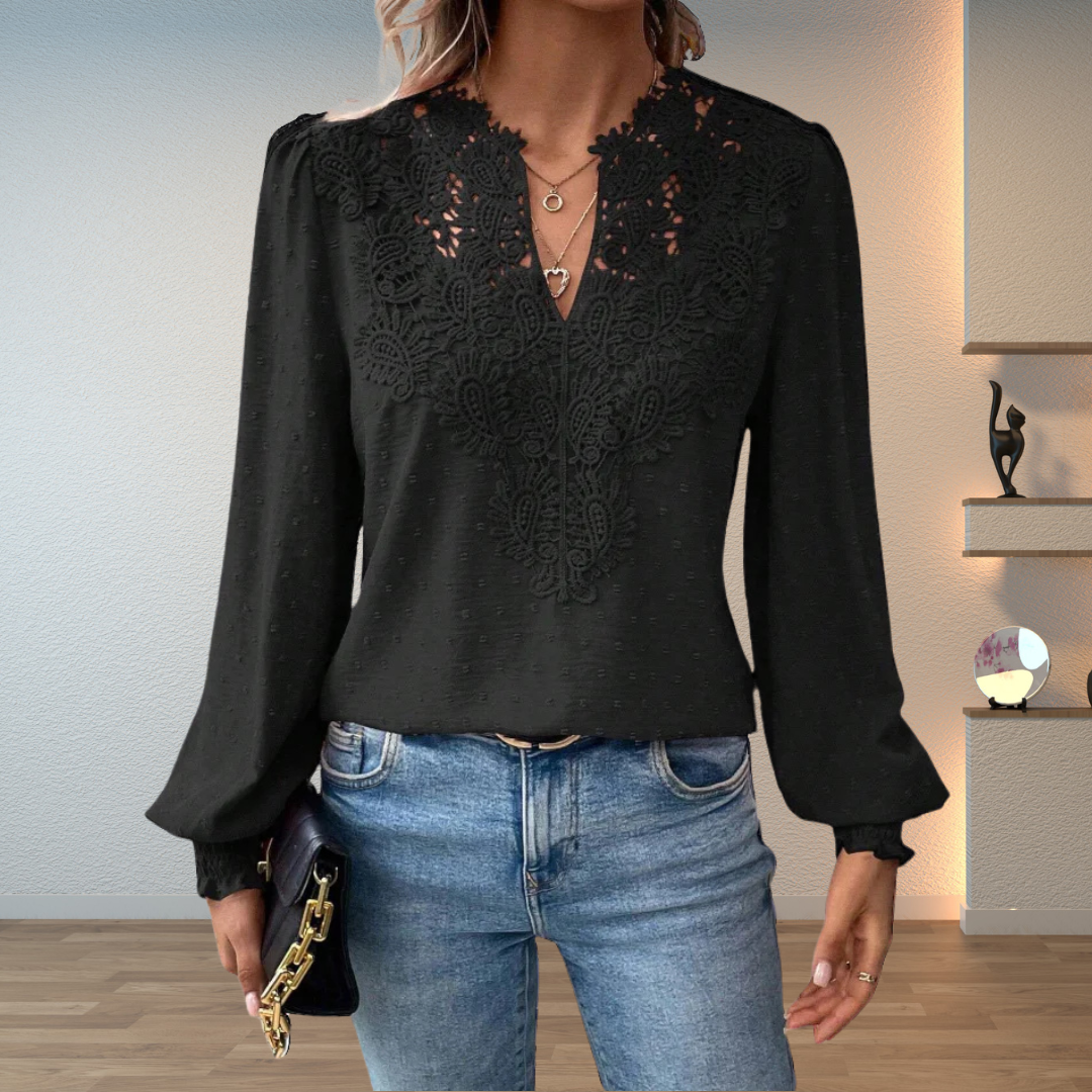 Elowira Lace Detail V Neck Blouse