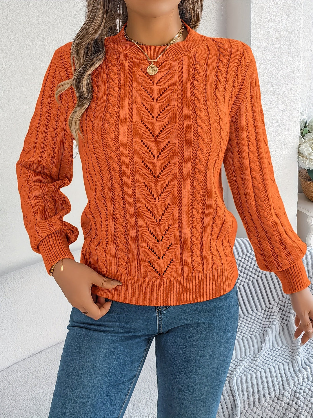 Blythe | Women's Cable Knit Textured Jumper Round Neck