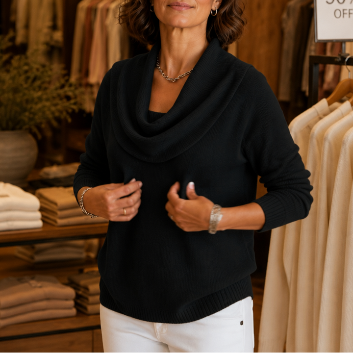 Isabelle | Women's Cowl Neck Knitted Jumper Draped Neckline Stretch