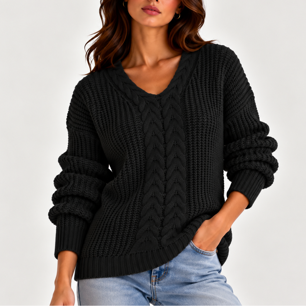 Lydia | Women's Cable Knit V-Neck Jumper Long Sleeve