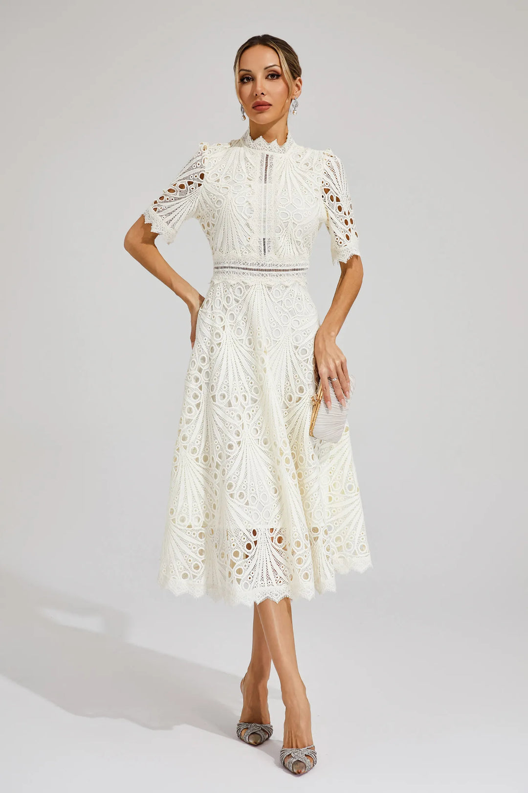 Vivienne Elegant Lace Midi Dress for Women