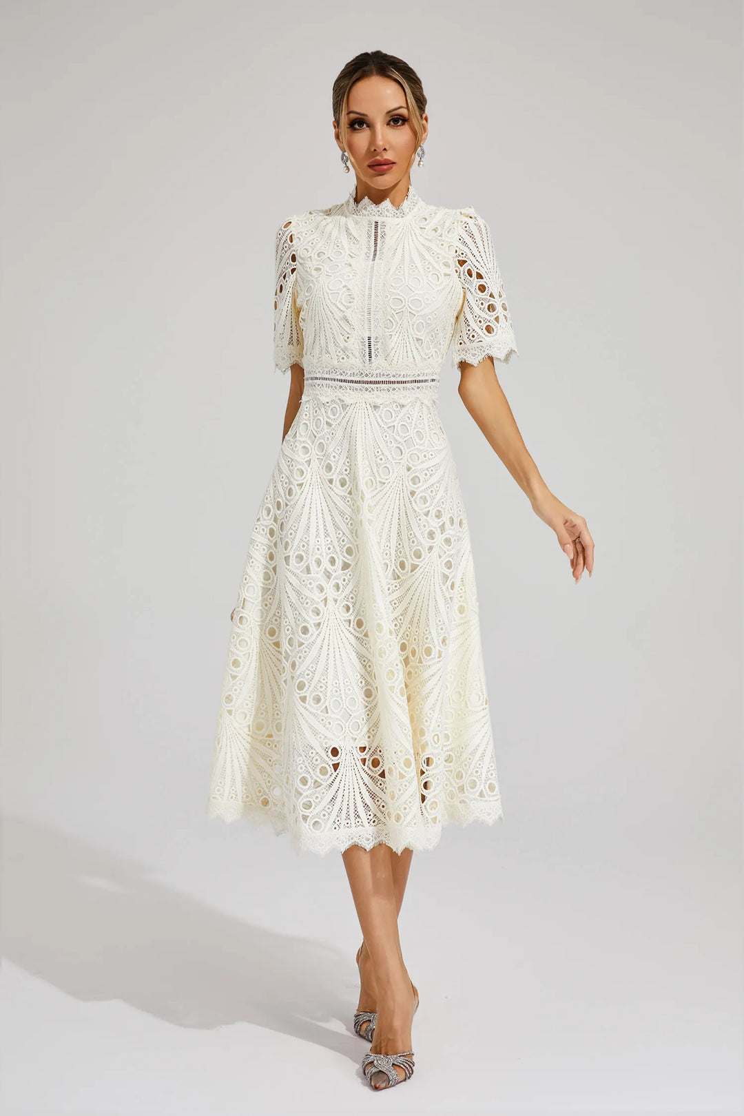 Vivienne Elegant Lace Midi Dress for Women