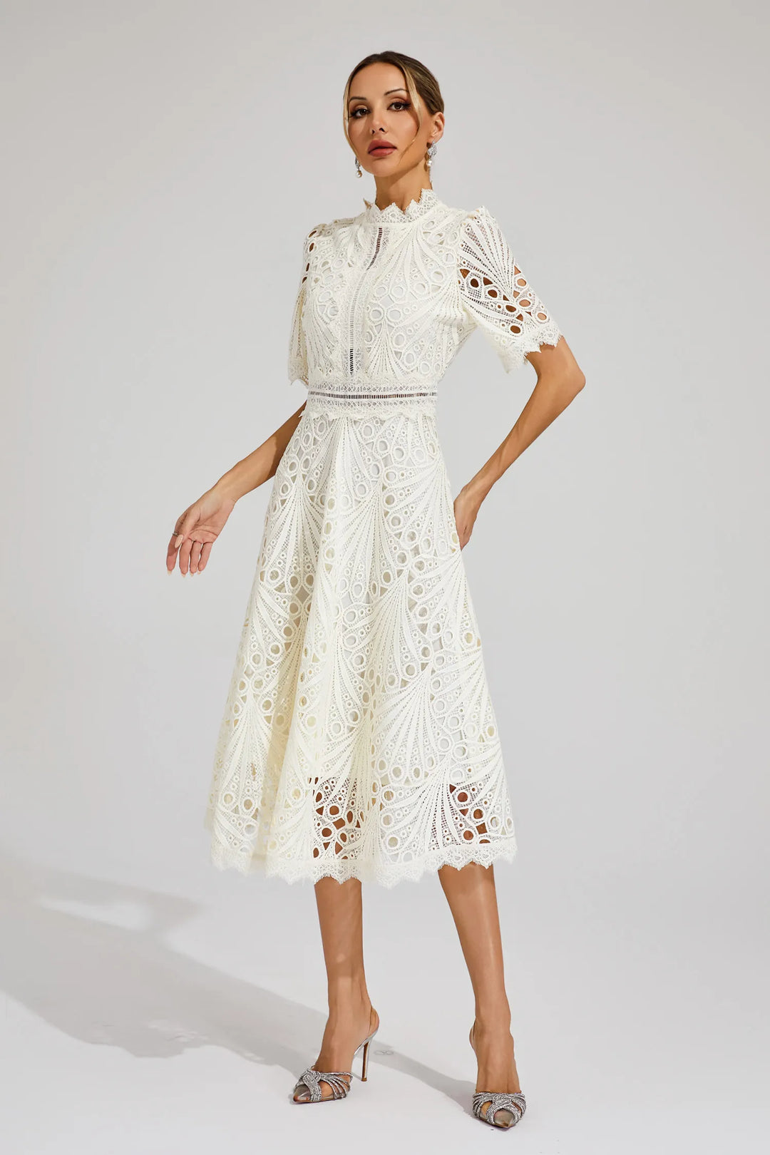 Vivienne Elegant Lace Midi Dress for Women