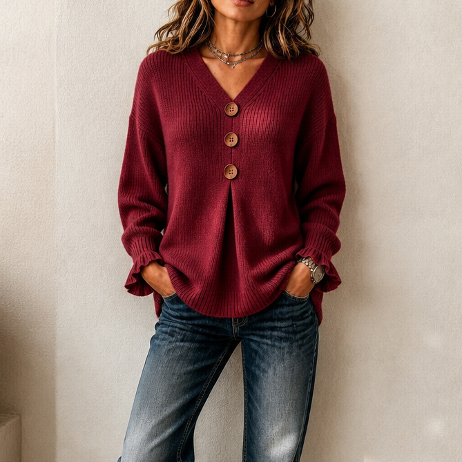 Emily | Women's V-Neck Knitted Jumper Soft Stretch Relaxed Fit