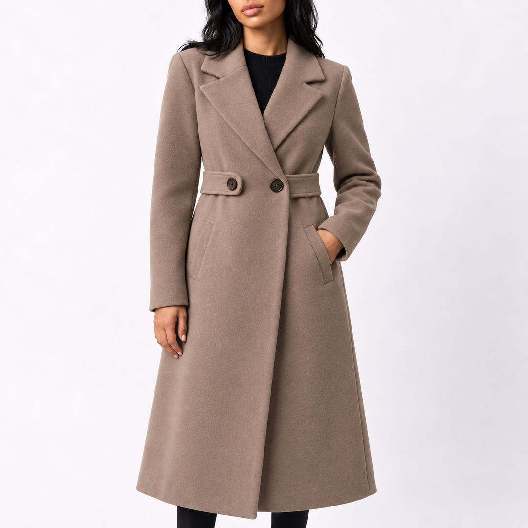 Rosamund | Women's Long Belted Wool Coat Wide Notched Lapels