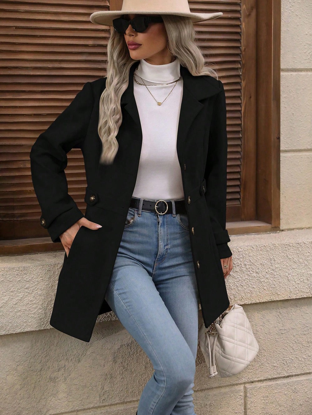 Esme | Women's Belted Trench Coat Double-Breasted Lapel Collar