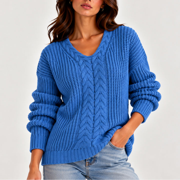 Lydia | Women's Cable Knit V-Neck Jumper Long Sleeve