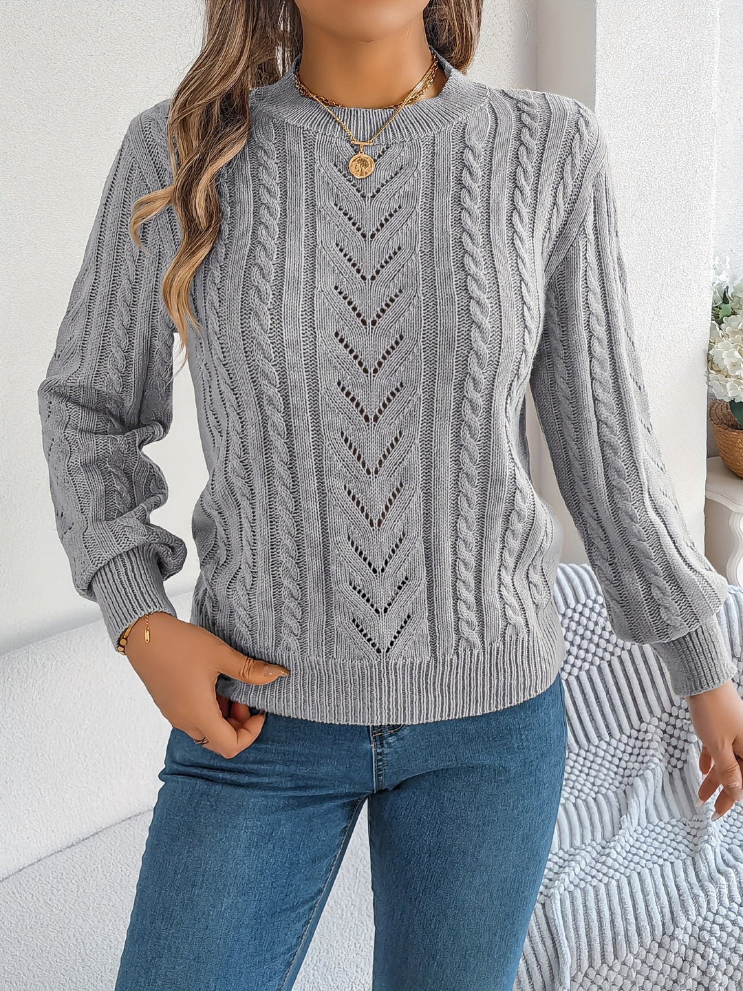 Blythe | Women's Cable Knit Textured Jumper Round Neck