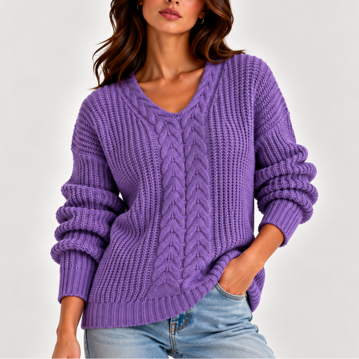 Lydia | Women's Cable Knit V-Neck Jumper Long Sleeve