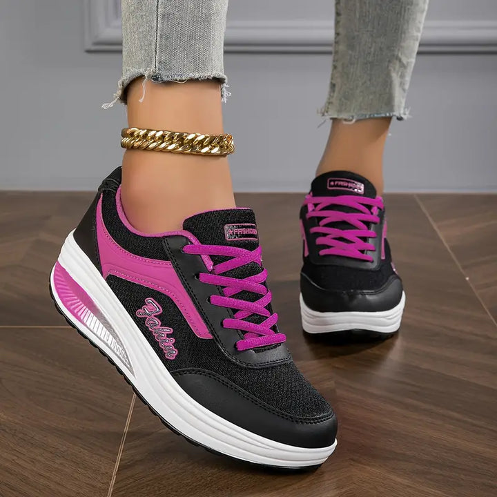 Charlotte | Women's Lace-Up Wedge Trainers Round Toe Cushioned Sole