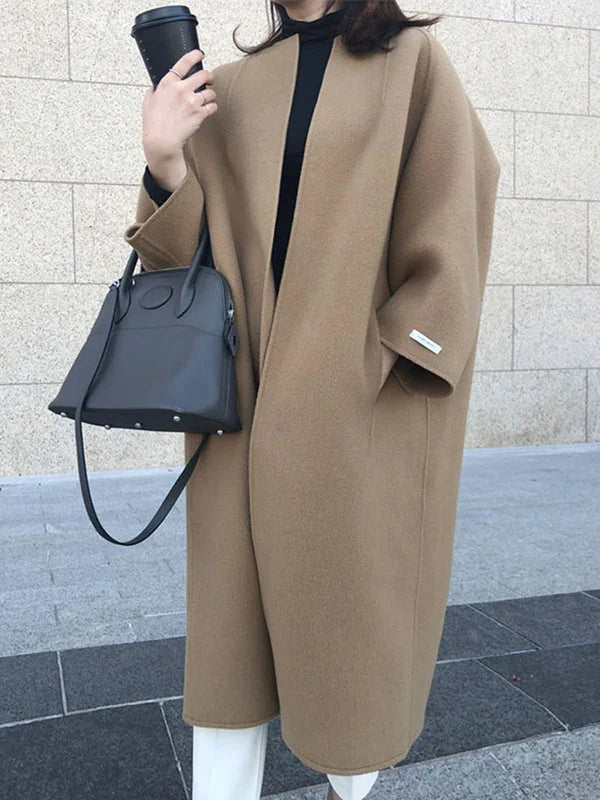 Cora | Women's Longline Wool-Blend Coat Open Front Three-Quarter Sleeves