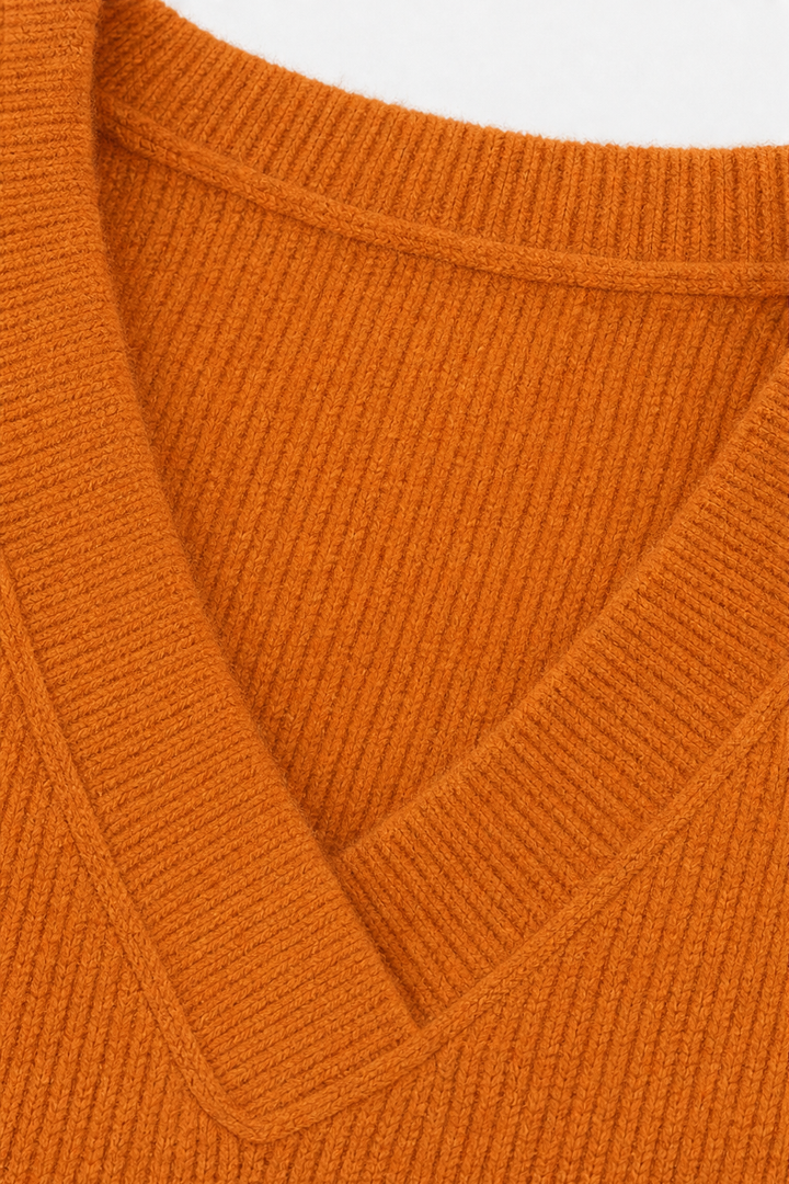 Elisa | Women's V-Neck Ribbed Stretch Knit Jumper Relaxed Fit