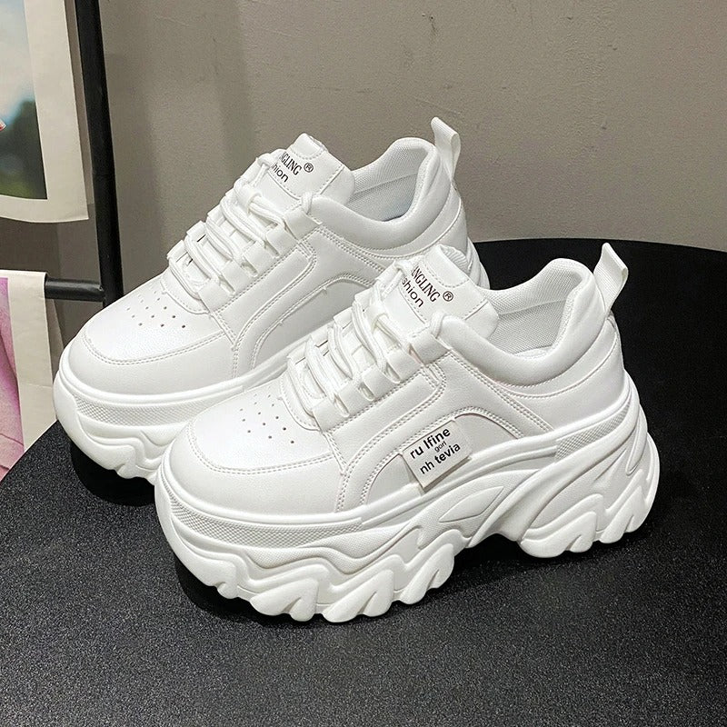Harper | Women's Leather Chunky Platform Trainers Thick Sole