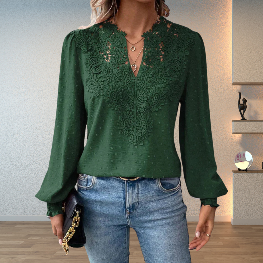 Elowira Lace Detail V Neck Blouse