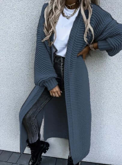 Sidonia | Women's Long Chunky Knit Cardigan Side Slits Open Front