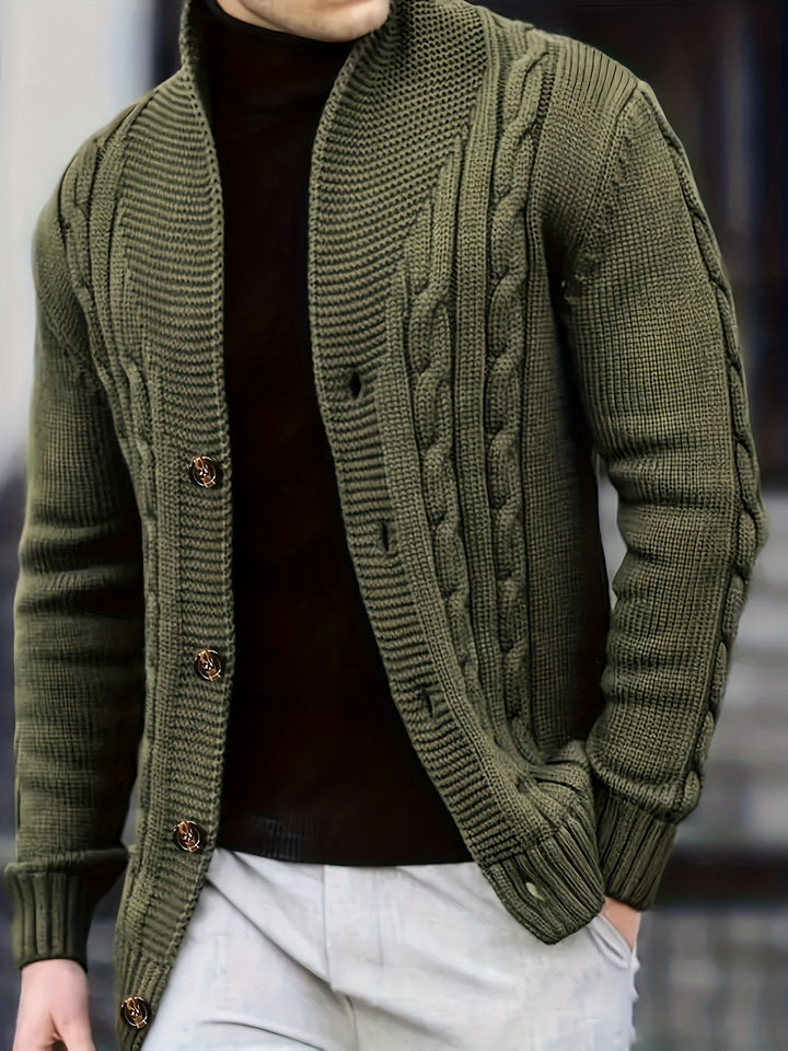 Donovan | Men's Cable Knit Cardigan Button Front Long Sleeve
