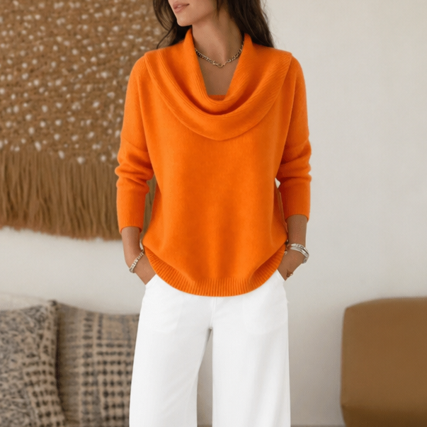 Isabelle | Women's Cowl Neck Knitted Jumper Draped Neckline Stretch