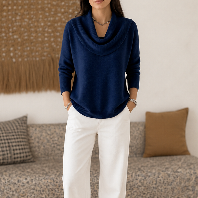 Isabelle | Women's Cowl Neck Knitted Jumper Draped Neckline Stretch