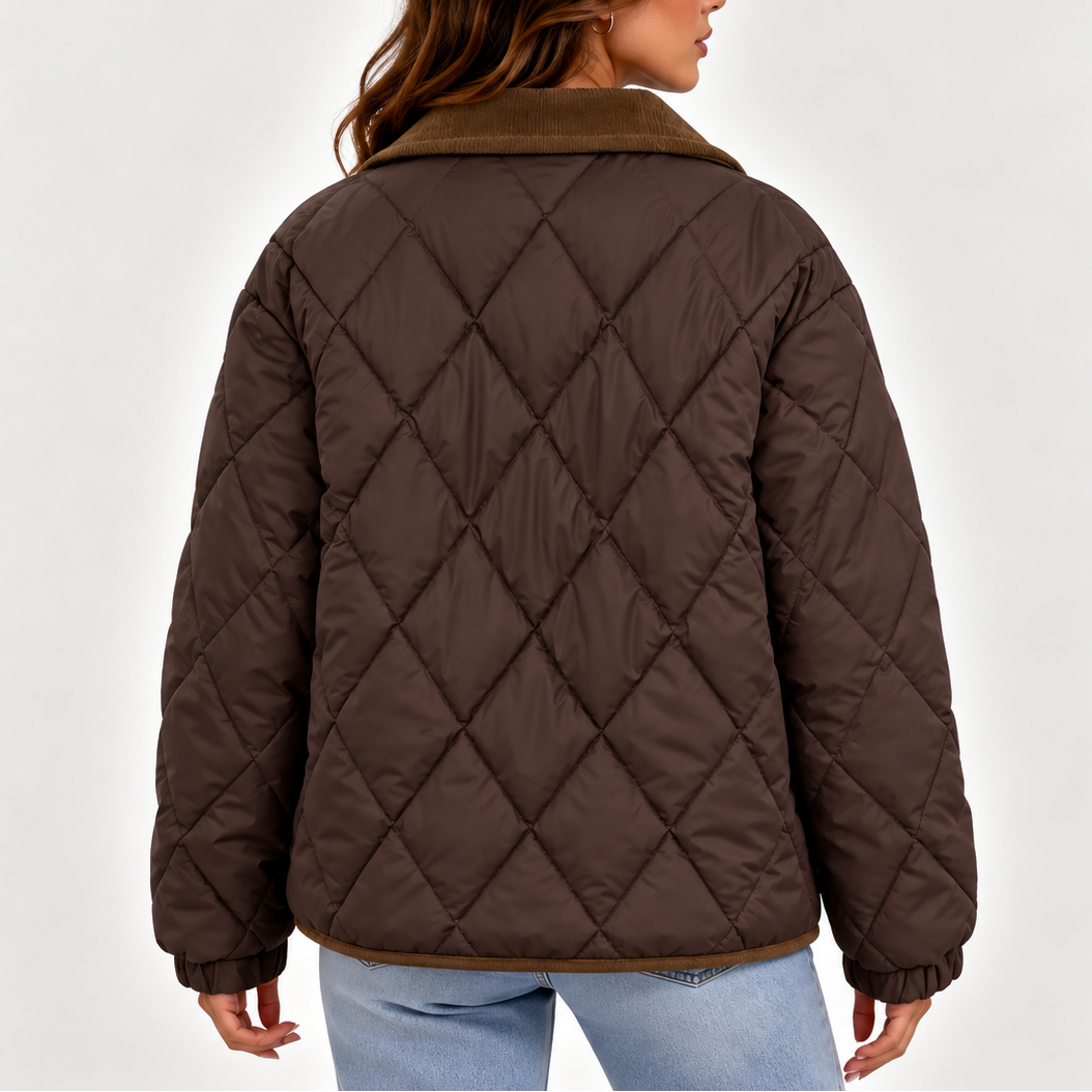 Camilla | Women's Diamond Quilted Jacket Corduroy Collar Snap