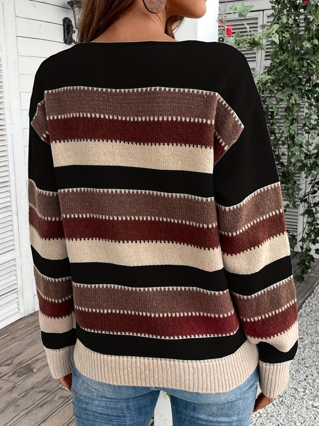 Delphine | Women's Striped Crew Neck Knitted Jumper Loose Fit