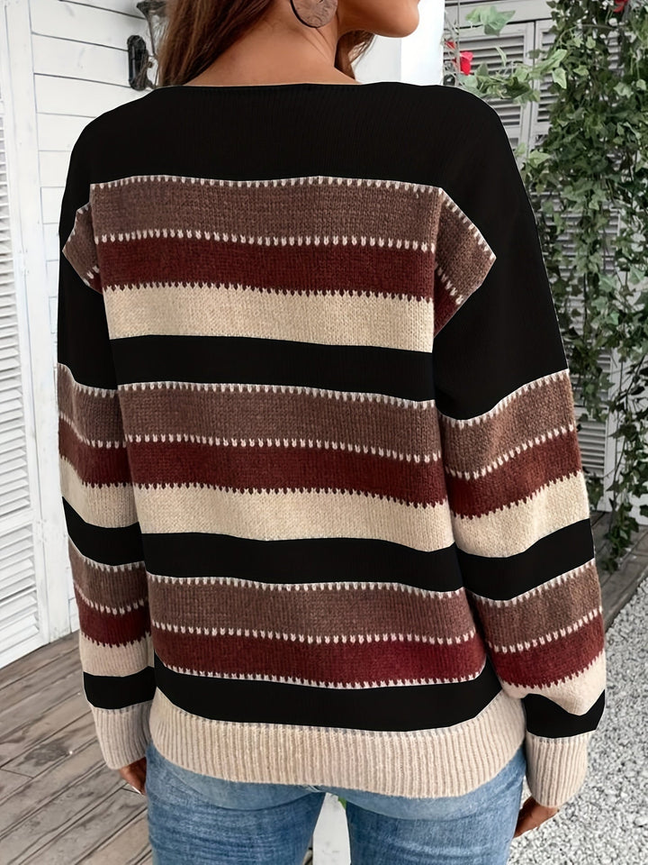 Delphine | Women's Striped Crew Neck Knitted Jumper Loose Fit