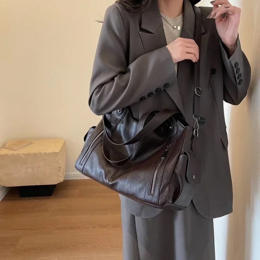 Marcella Faux Leather Shoulder Duffle Bag