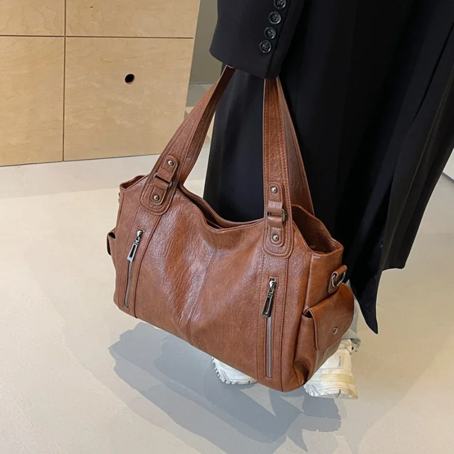 Marcella Faux Leather Shoulder Duffle Bag