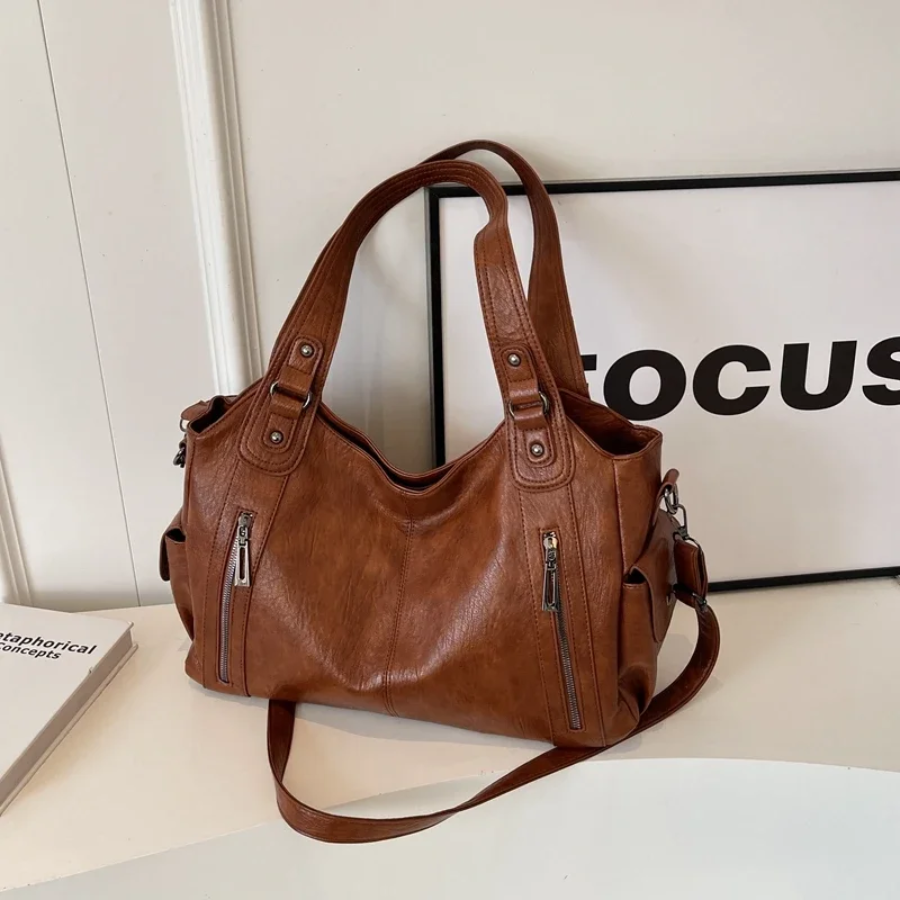 Marcella Faux Leather Shoulder Duffle Bag