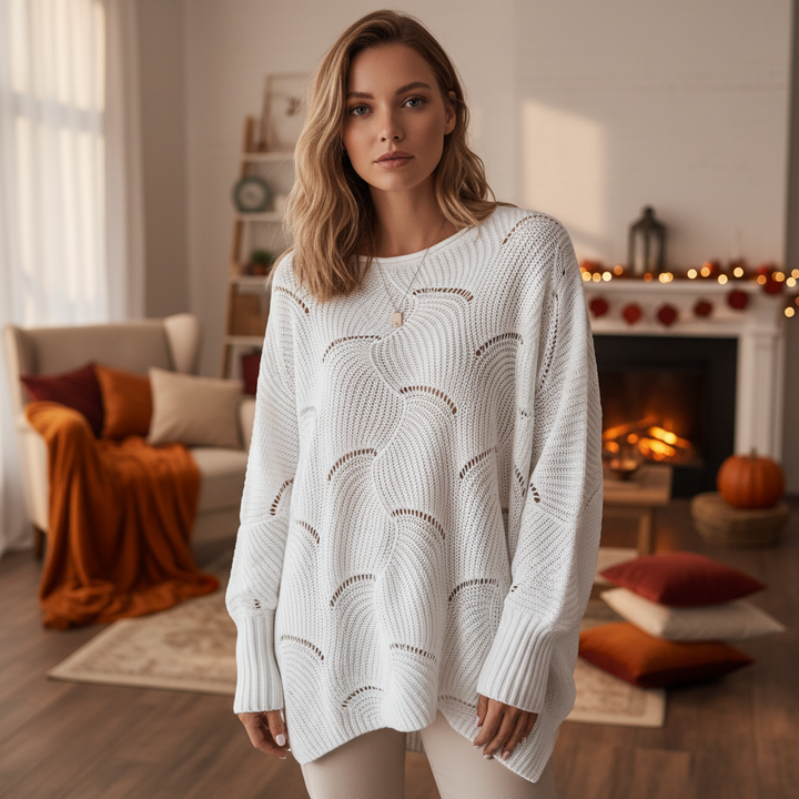 Darcie | Women's Oversized Open Knit Jumper Asymmetric Draped Hem