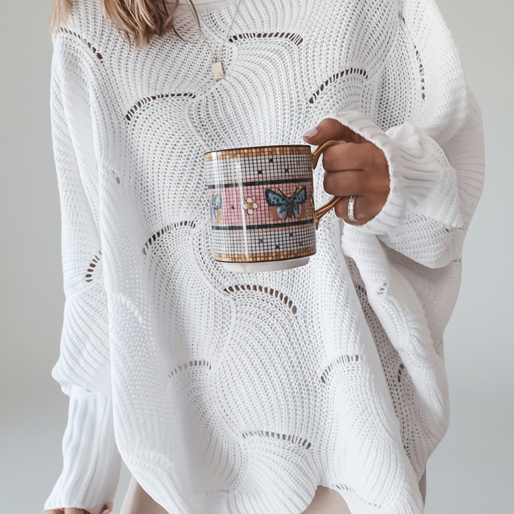 Darcie | Women's Oversized Open Knit Jumper Asymmetric Draped Hem