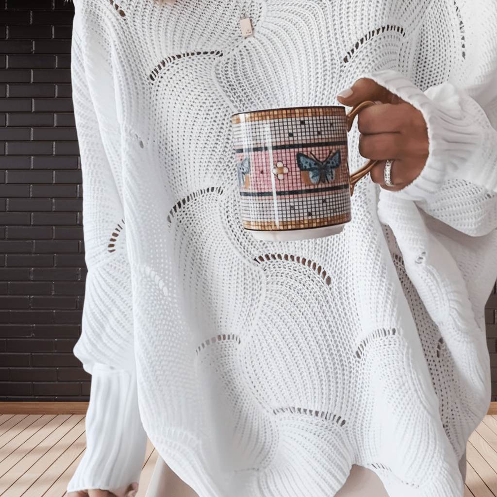 Darcie | Women's Oversized Open Knit Jumper Asymmetric Draped Hem