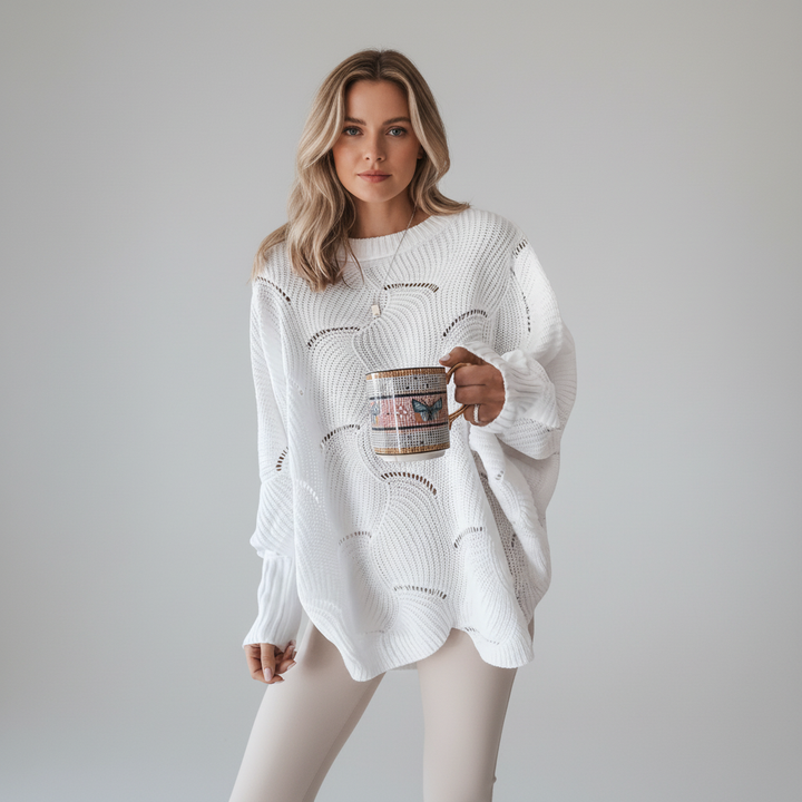 Darcie | Women's Oversized Open Knit Jumper Asymmetric Draped Hem