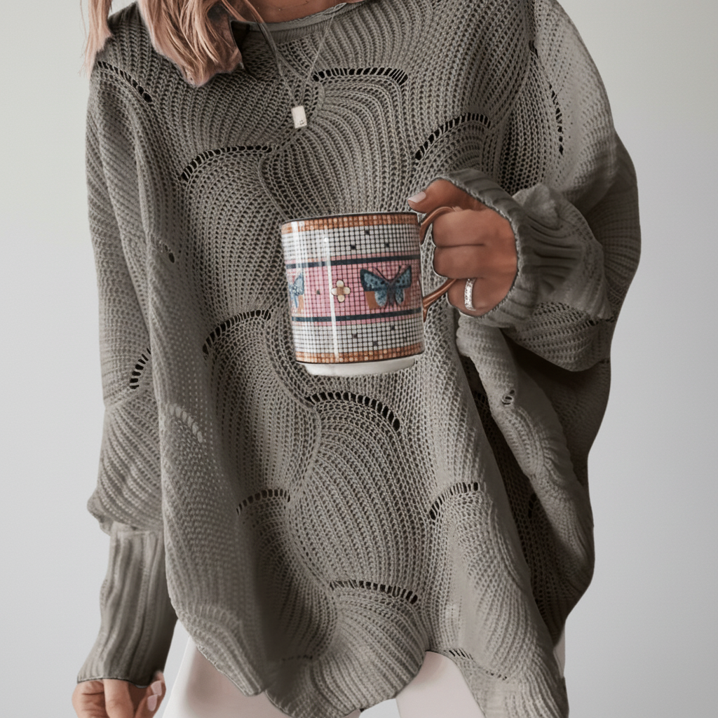 Darcie | Women's Oversized Open Knit Jumper Asymmetric Draped Hem