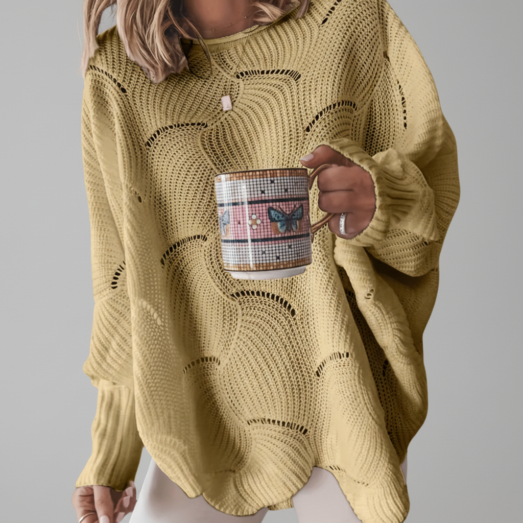 Darcie | Women's Oversized Open Knit Jumper Asymmetric Draped Hem
