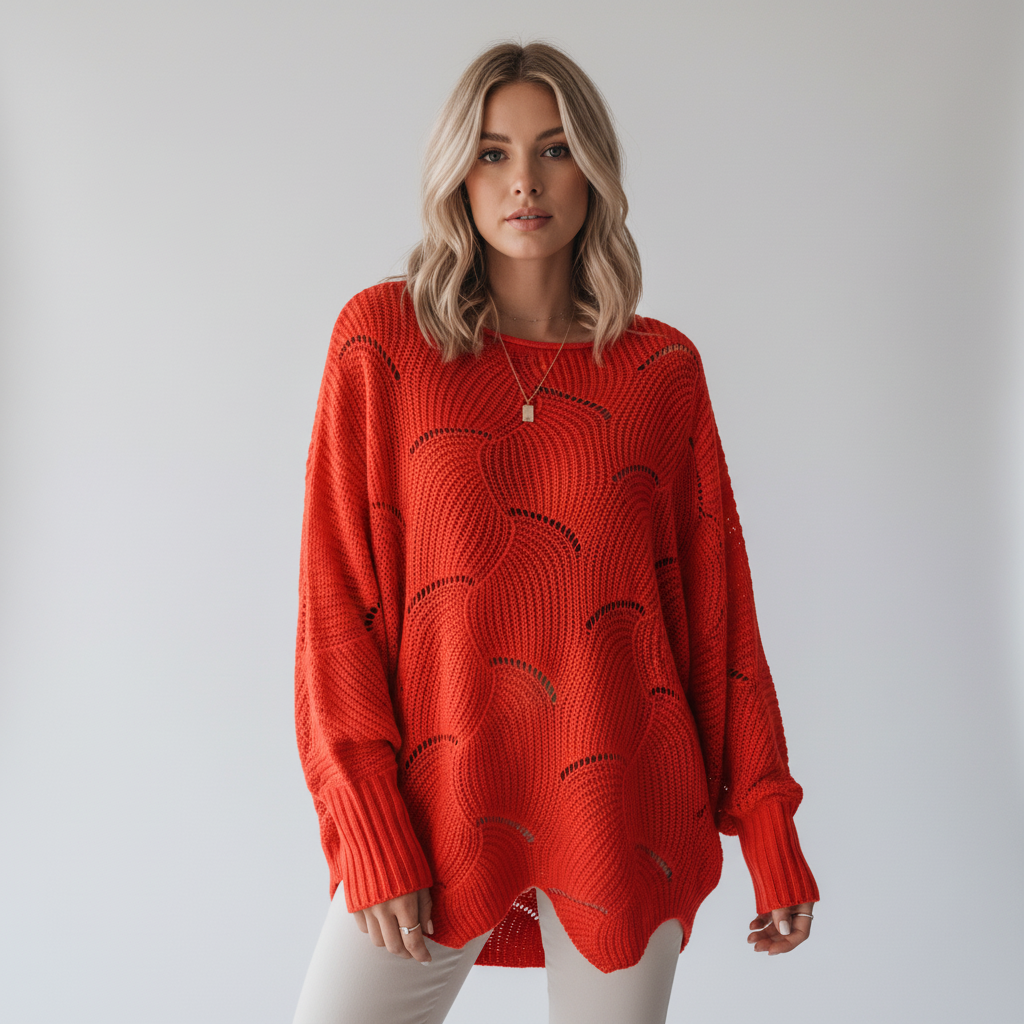 Darcie | Women's Oversized Open Knit Jumper Asymmetric Draped Hem