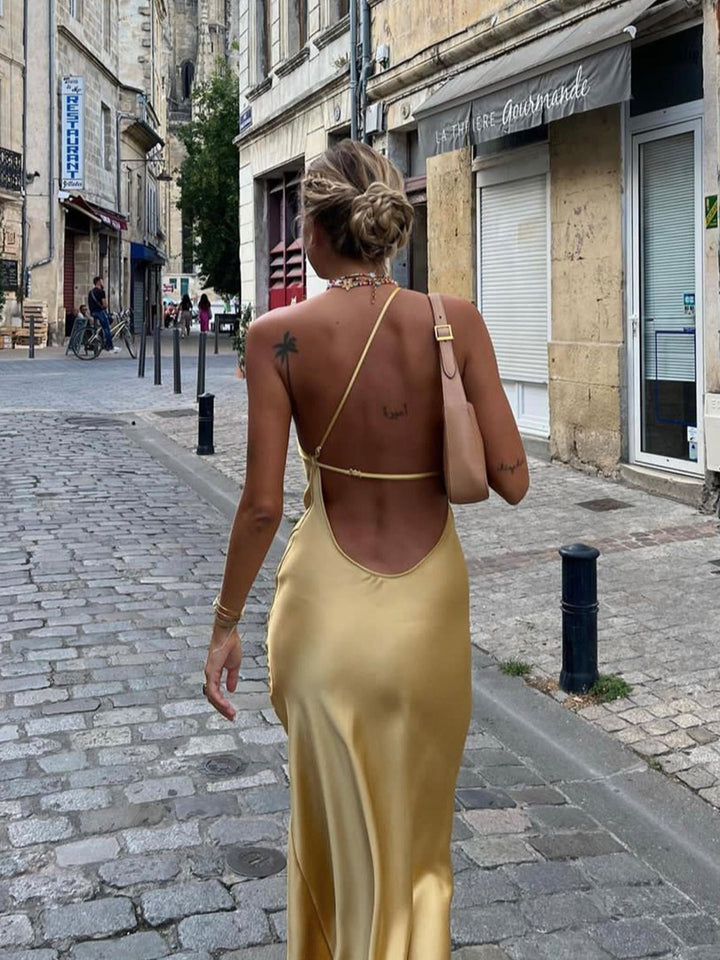 Daisy | Women's Backless Satin Maxi Party Dress Sleeveless