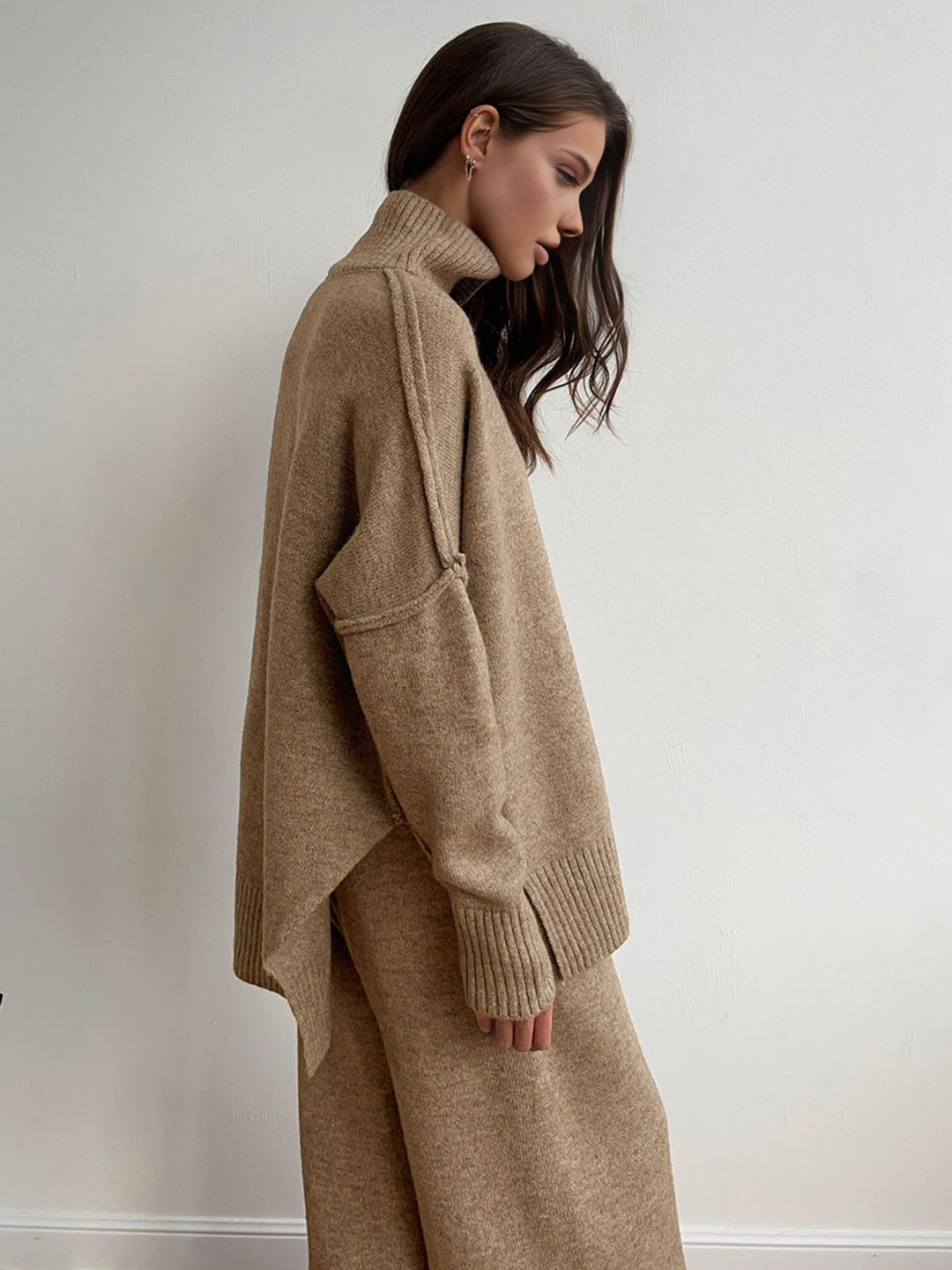 Lucy | Women's Knitted Roll Neck Lounge Set with Wide-Leg Trousers