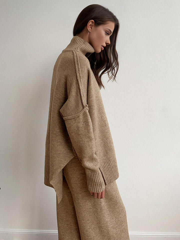 Lucy | Women's Knitted Roll Neck Lounge Set with Wide-Leg Trousers