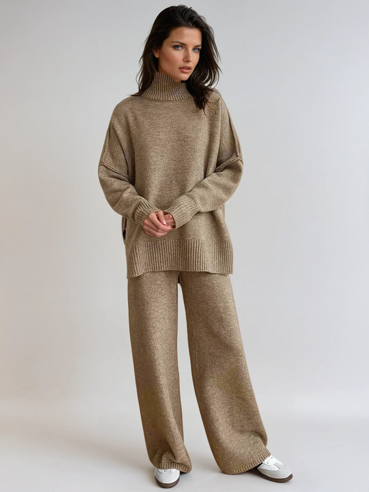 Lucy | Women's Knitted Roll Neck Lounge Set with Wide-Leg Trousers