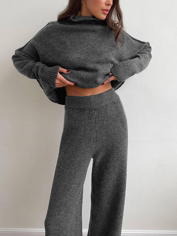 Lucy | Women's Knitted Roll Neck Lounge Set with Wide-Leg Trousers
