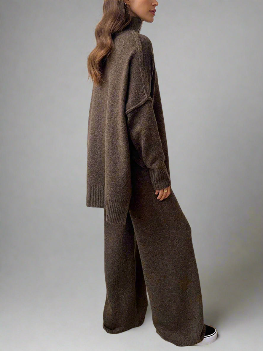 Lucy | Women's Knitted Roll Neck Lounge Set with Wide-Leg Trousers
