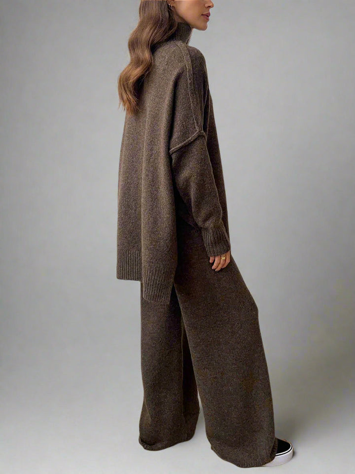Lucy | Women's Knitted Roll Neck Lounge Set with Wide-Leg Trousers