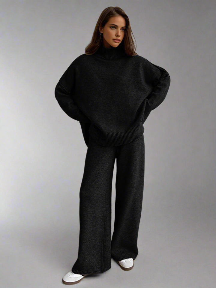 Lucy | Women's Knitted Roll Neck Lounge Set with Wide-Leg Trousers