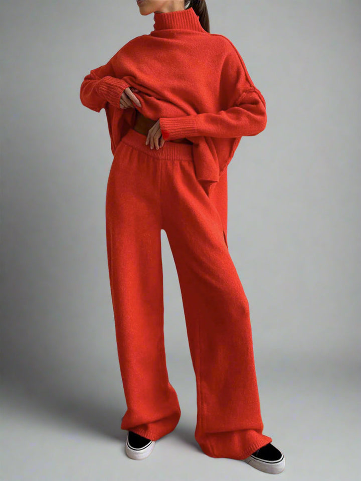 Lucy | Women's Knitted Roll Neck Lounge Set with Wide-Leg Trousers