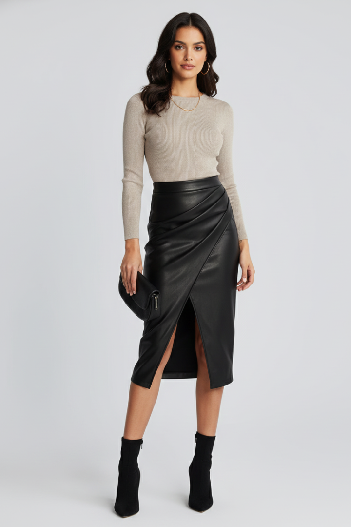 Chloe Pleated Midi Skirt with Front Split