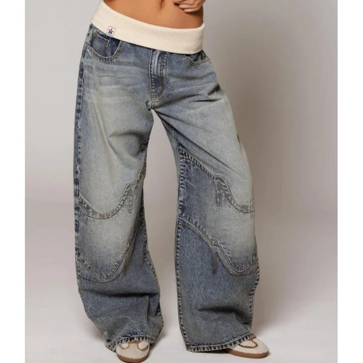 Willow | Women's Baggy Jeans Extra Wide Leg Curved Seams Ribbed Waist