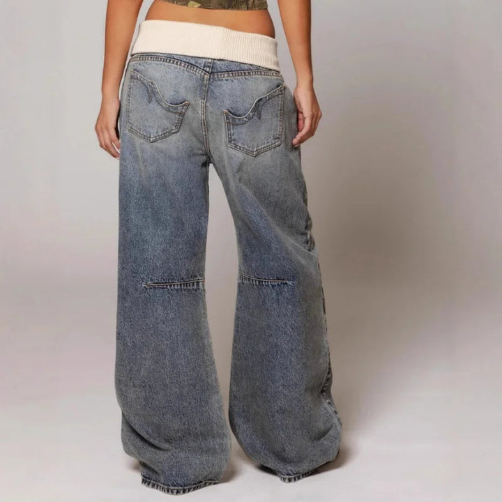 Willow | Women's Baggy Jeans Extra Wide Leg Curved Seams Ribbed Waist