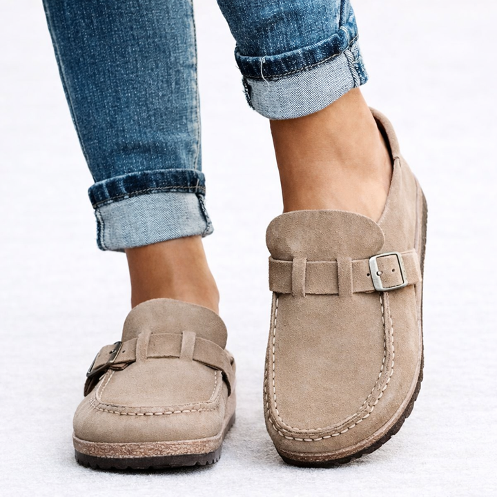 Tabitha | Women's Slip-On Loafers Buckle Detail Suede-Style